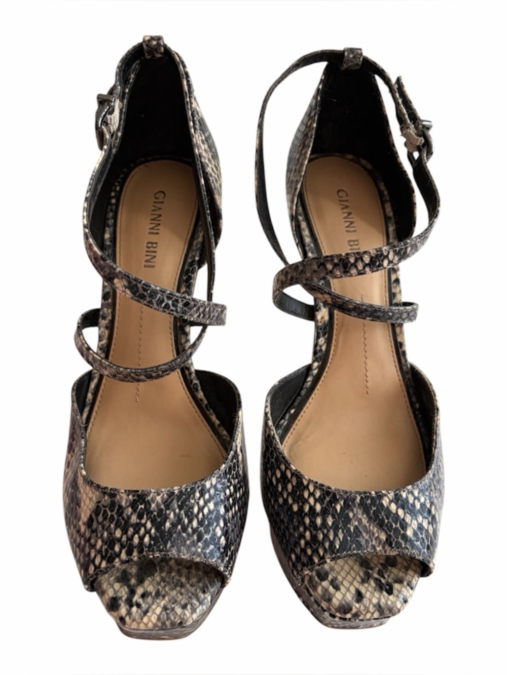 Gianni Bini Snakeskin Platform Peep Toe Heels 5” Size 7.5 Python Animal Print - Picture 5 of 7